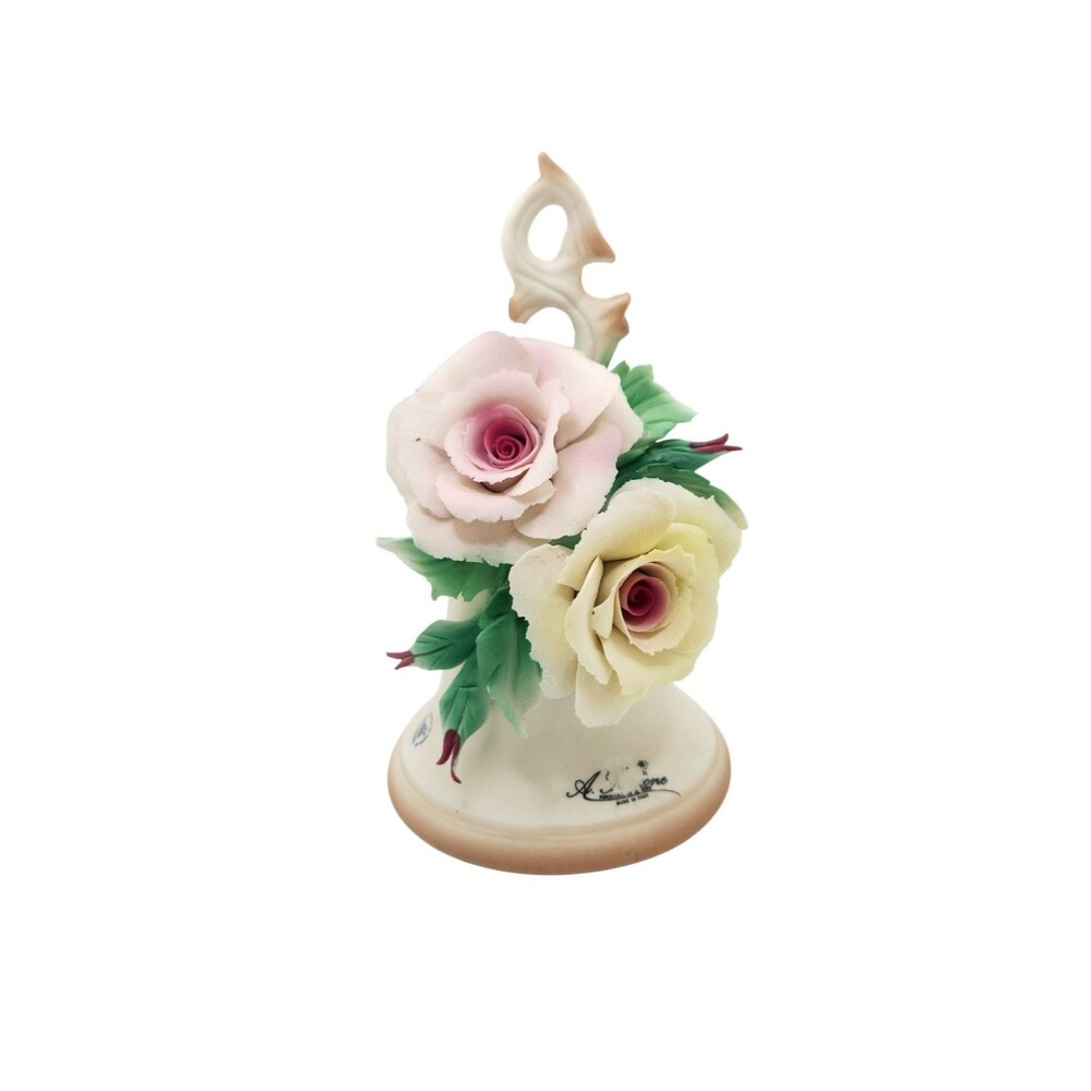 Vintage Capodimonte Porcelain Italy Two Ceramic Roses Pink  and Yellow